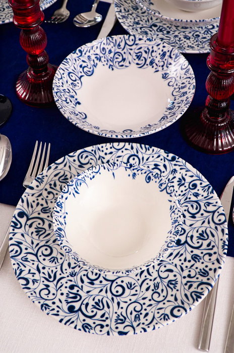 Hermia Laleli Juego de Cena de Porcelana 18 Piezas Blanco y Azul